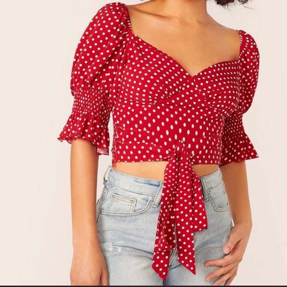 red and white polka dot crop top